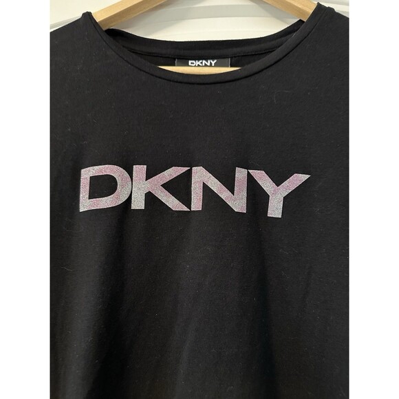 DKNY Black T Shirt With Silver 3D DKNY Print Light Fabric And Stretch Size M - Picture 2 of 7